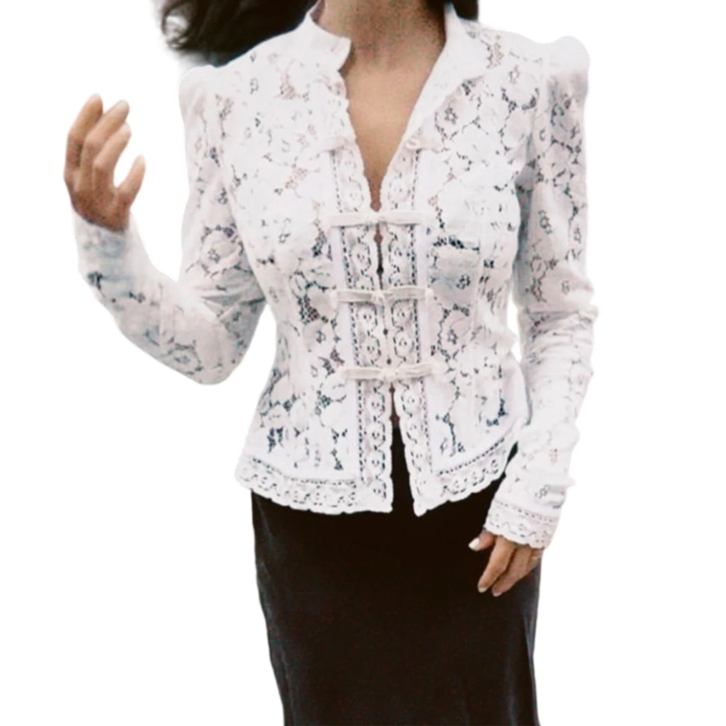 Floral Lace Blouse Women Long Sleeve Button Up For Work