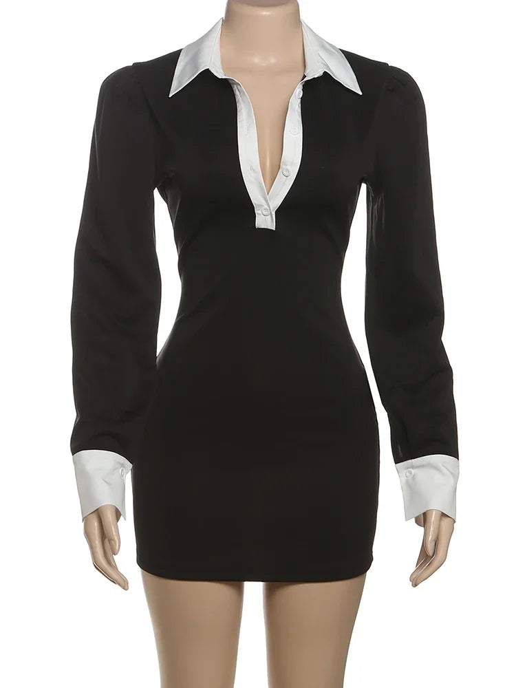 Kliou Classic Office Womens Mini Dress Panelled V Neck