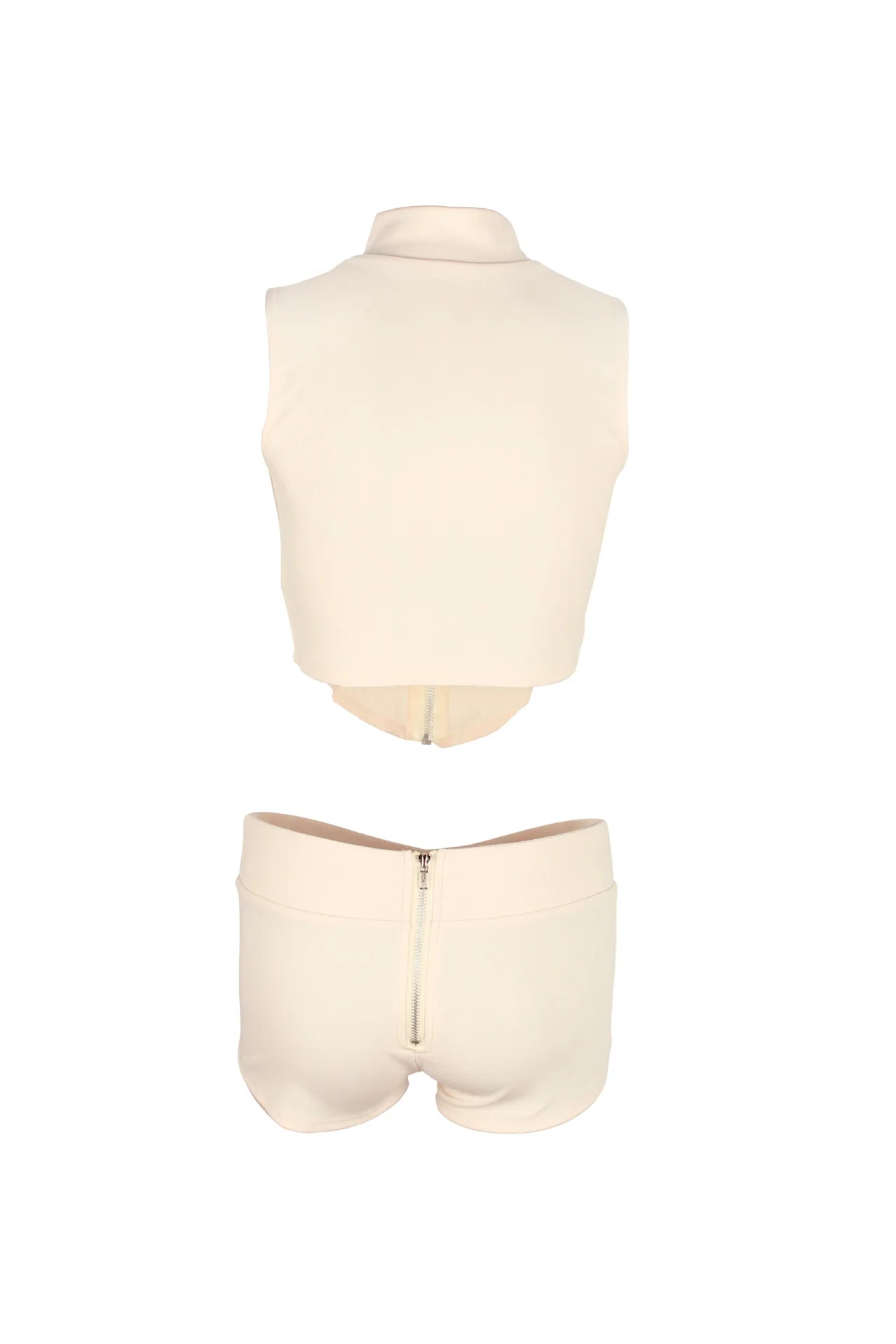 CN Zhejiang Zip Up Collar Set Women Crop Top Shorts