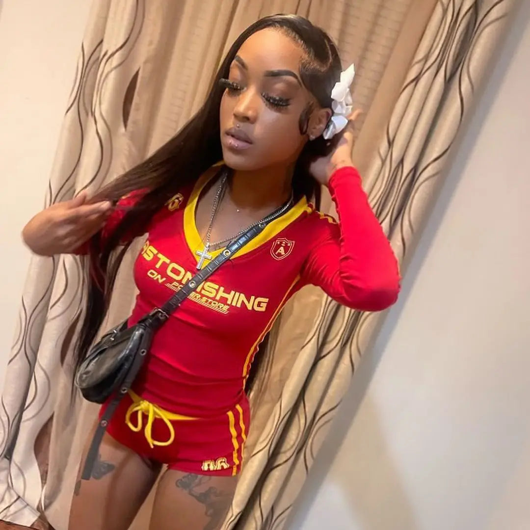 Summer Women 2 Piece Letter Print V Neck Crop Top Set