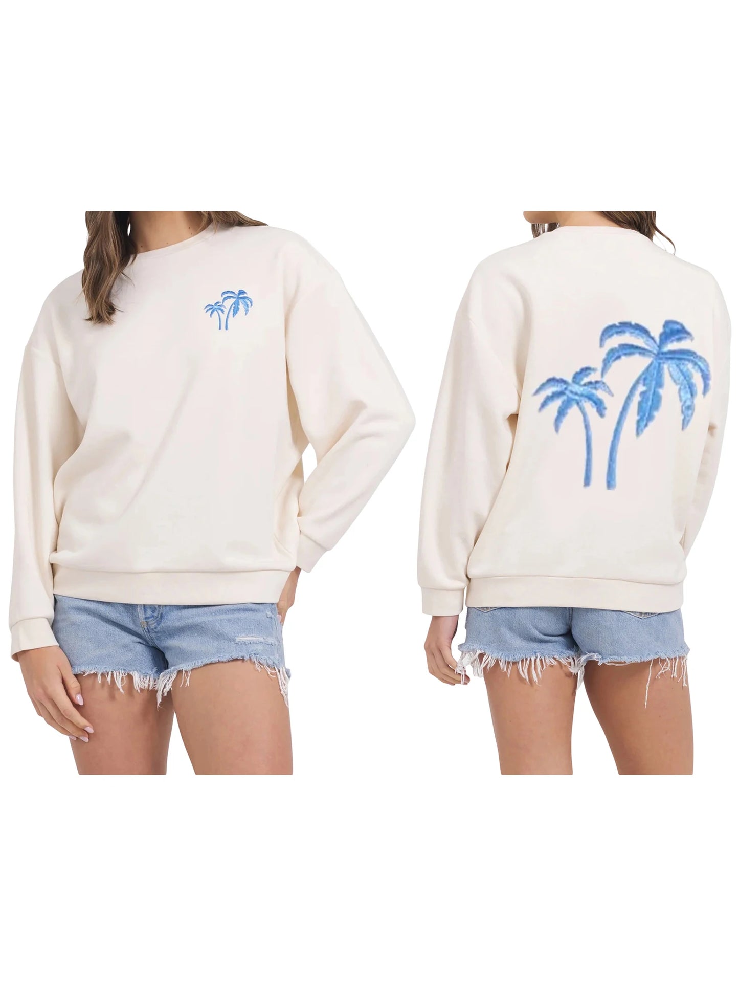 Womens Embroidered Floral Sweatshirt With Pockets Casual Top