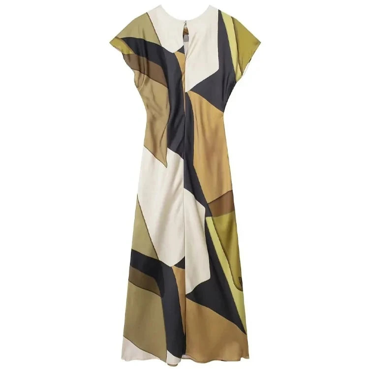 TRAFZACN Women's Long Dress O Neck Pleated Back Hollow