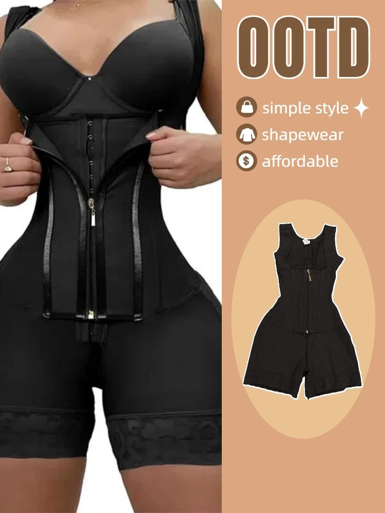 Womens Lace Trim Shapewear Bodysuit With Adjustable Straps And Zipper