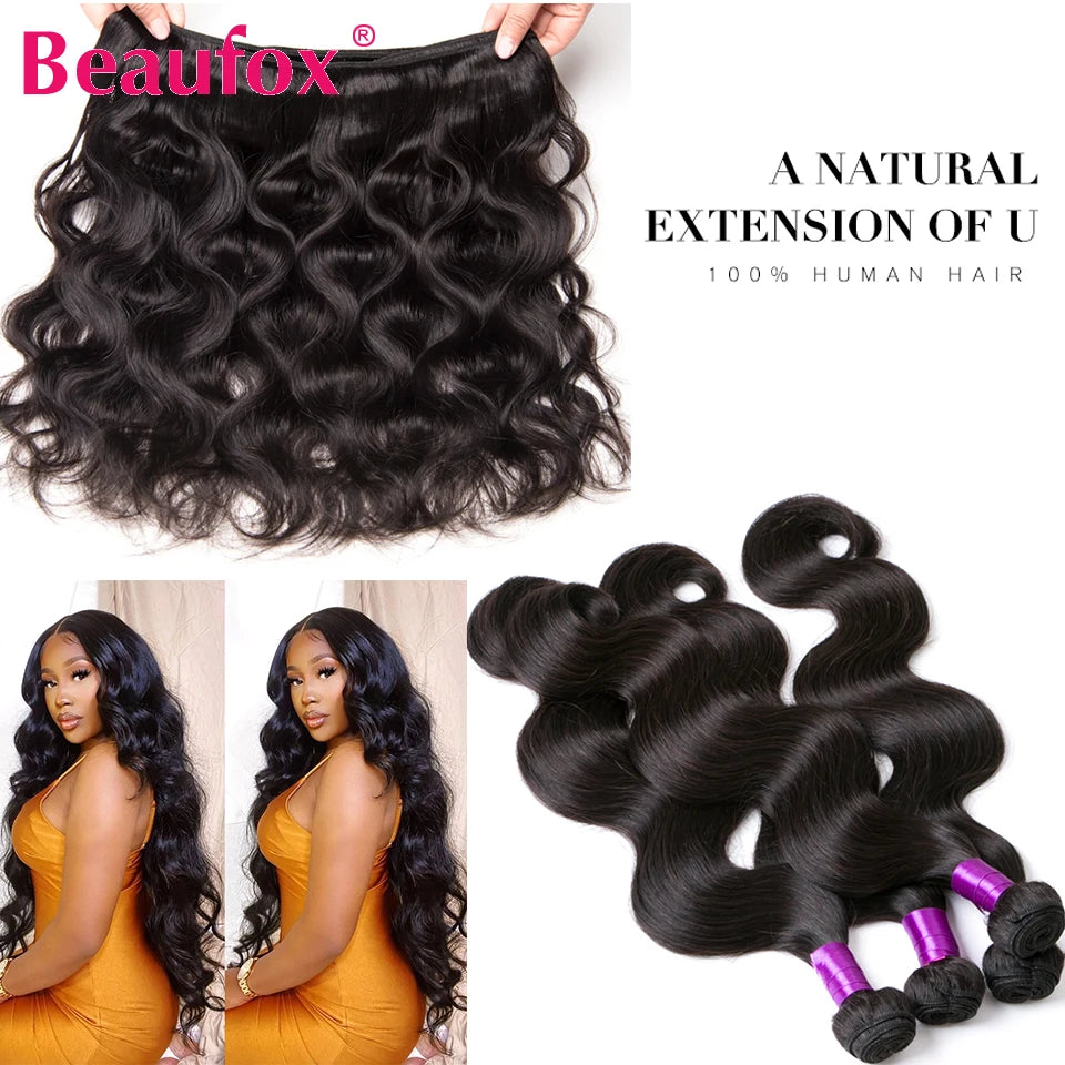 Beaufox Body Wave Bundles With Closure Brazilian Remy Hair