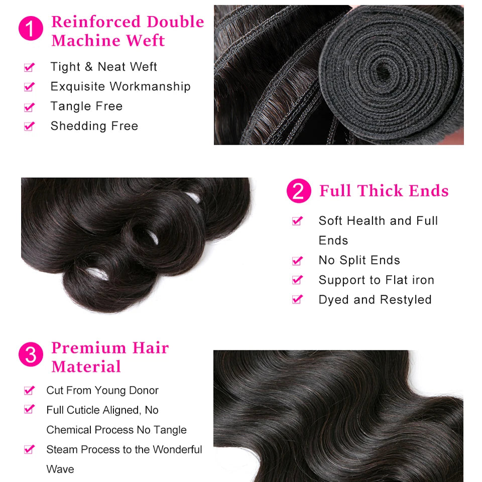 Beaufox Body Wave Bundles With Closure Brazilian Remy Hair