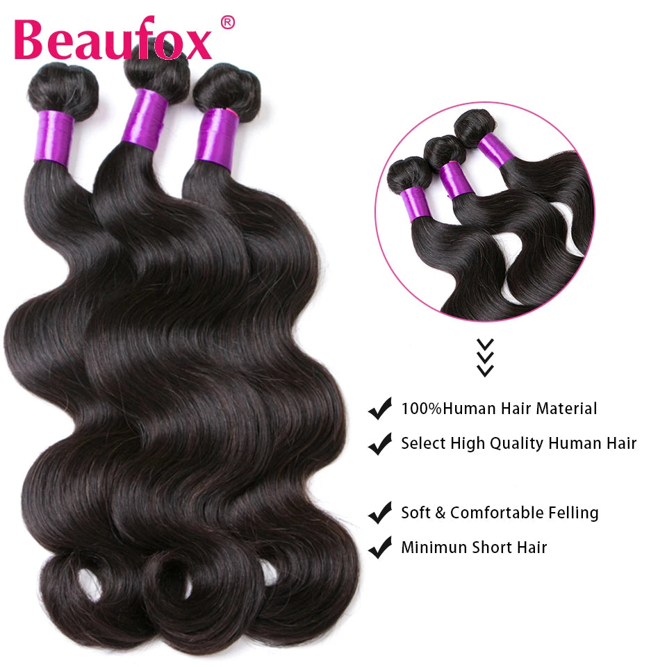 Beaufox Body Wave Bundles With Closure Brazilian Remy Hair