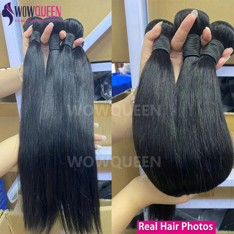 WOWQUEEN Brazilian Remy Straight Hair Bundles With Closure