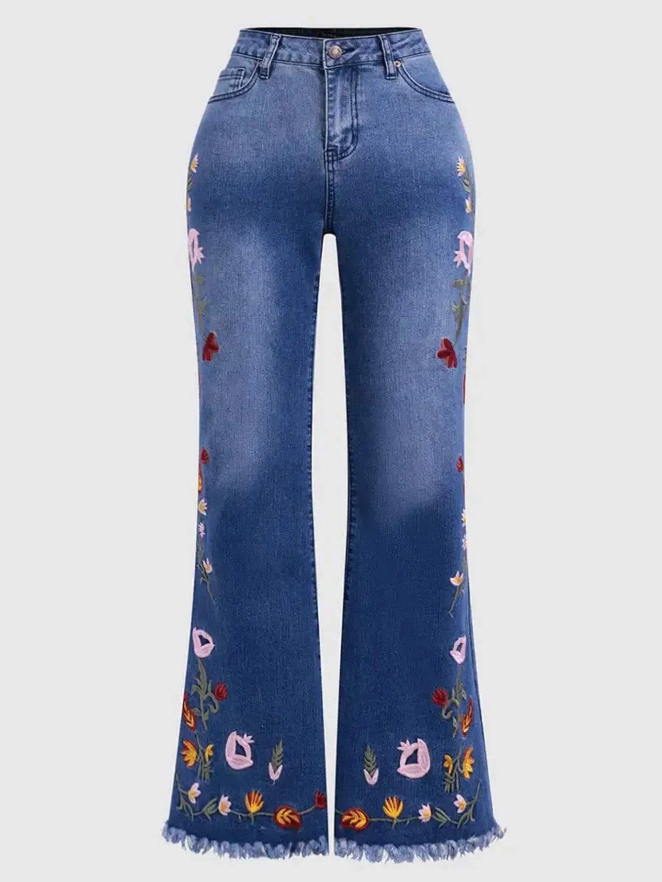 Women's High Waisted Floral Print Slim Fit Denim Jeans