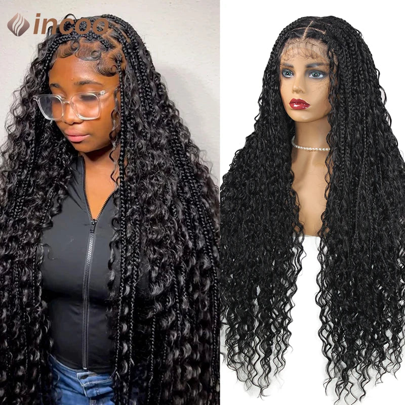 INCOO Boho Box Braided Wigs Full Lace Front Curly Synthetic