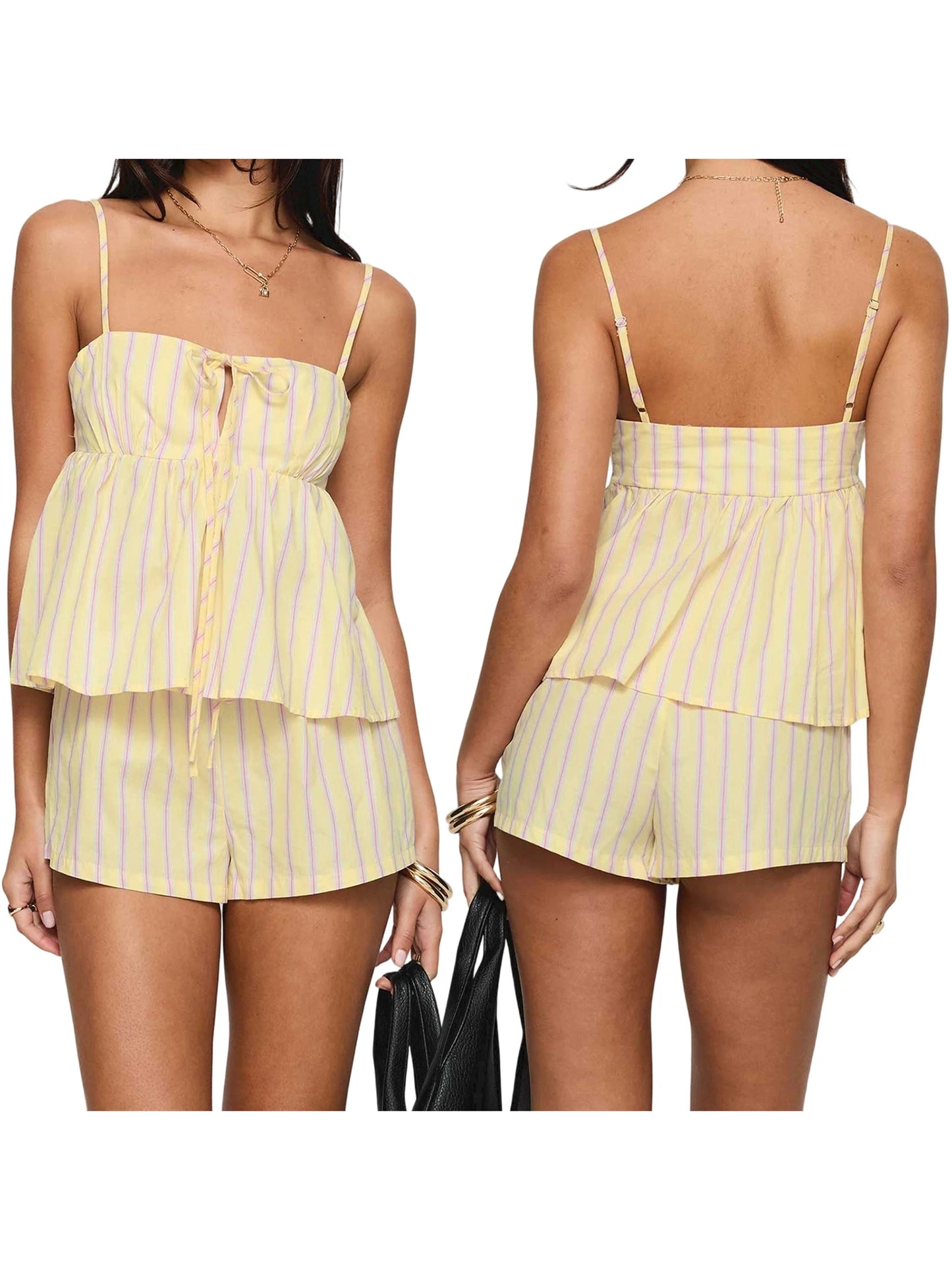 XBTCLXEBCOCN Women Sleeveless Striped Tank Lounge Shorts