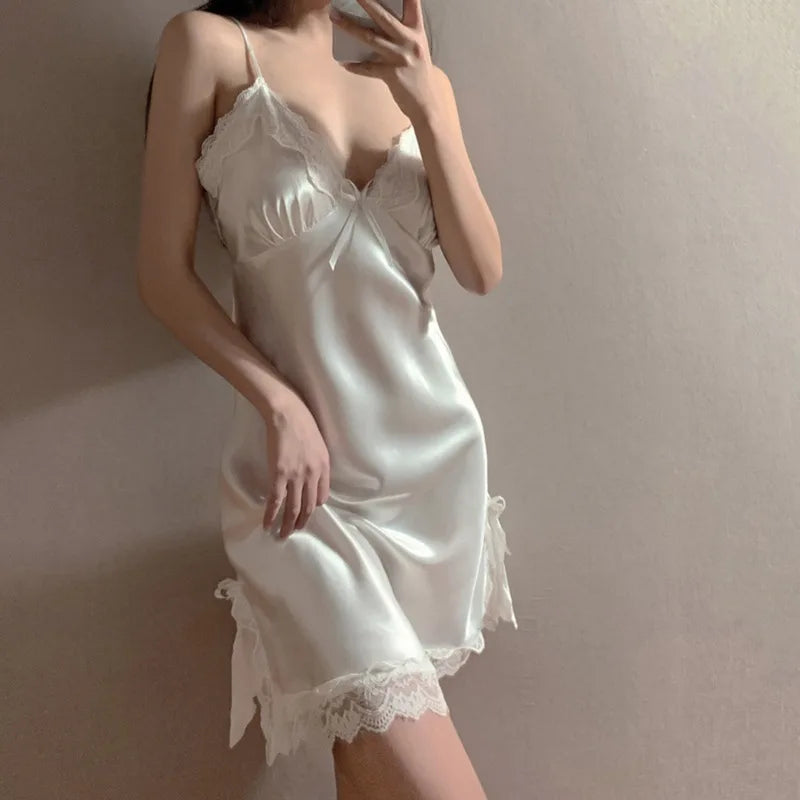 Bigsweety Women Lace V Neck Sleepwear Nightdress With Soft Polyester Lace Trim Details