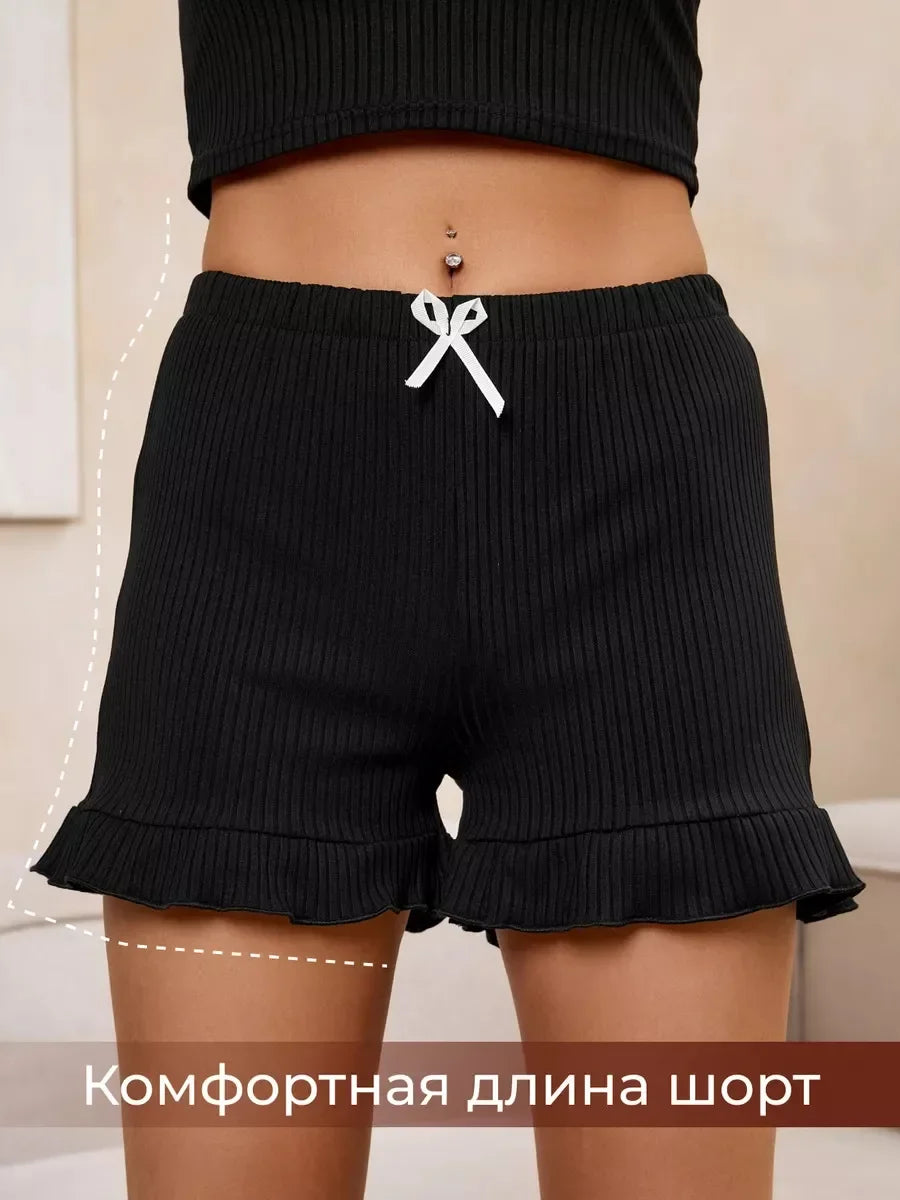 CN Sichuan Guangdong Pajamas Set Women Lace Patchwork Top Shorts