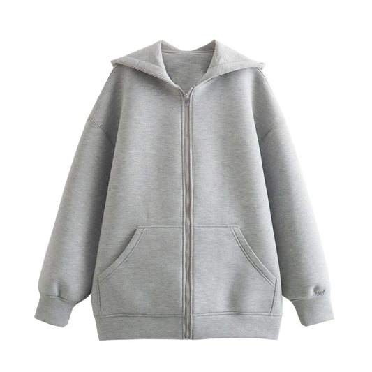 ZERAINSCN Oversize Hooded Zip Hoodie Space Cotton Coat