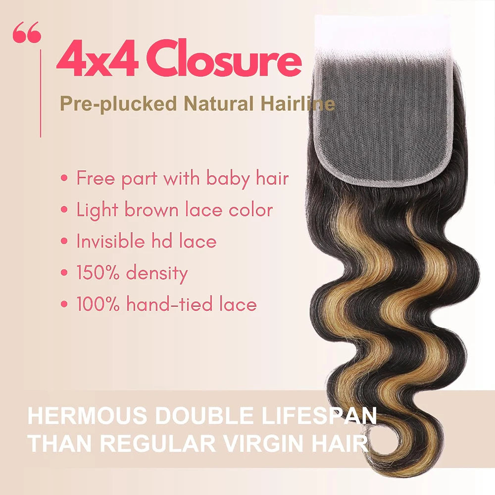 NYCan Body Wave Remy Hair Bundles With Lace Closure