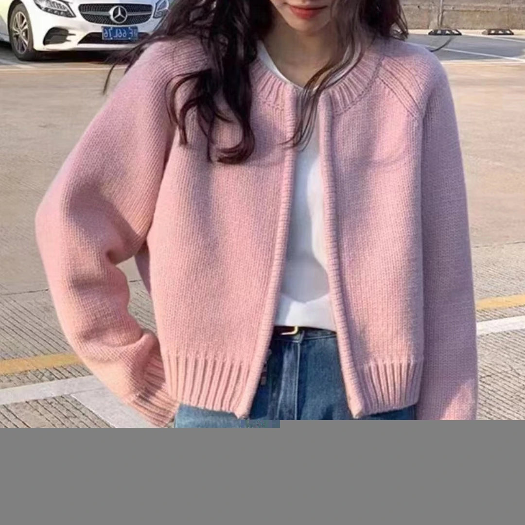 Sure Xiao Story Autumn Winter Womens O Neck Zip Up Knitted Cardigan