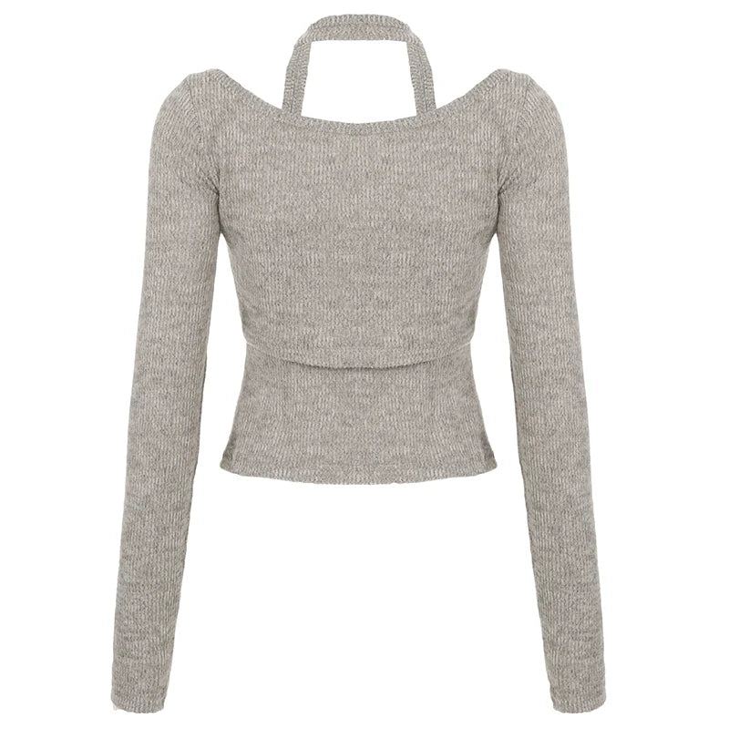 Sweetown Fashion Halter Top And Long Sleeve 2 Piece Set