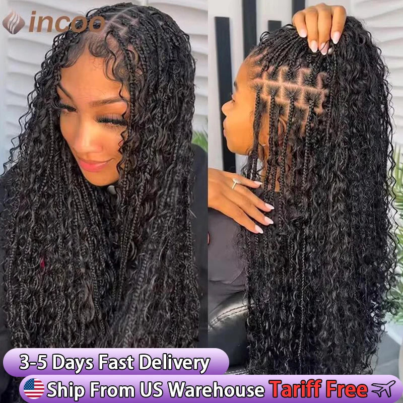 INCOO Boho Box Braided Wigs Full Lace Front Curly Synthetic