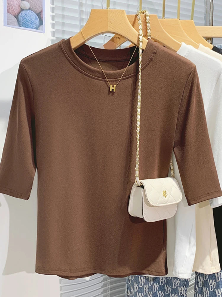 AOSSVIAOCN 100 Percent Cotton Womens T Shirt Crew Neck Top