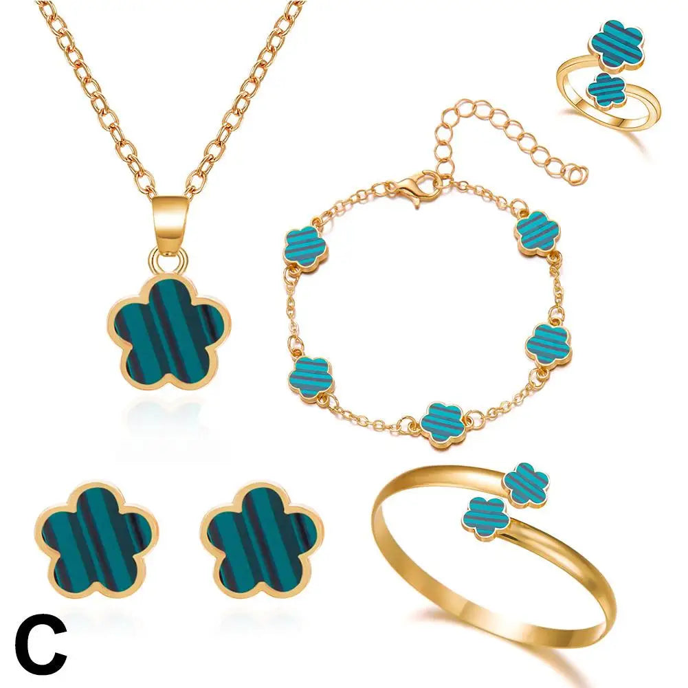 Fine or Fashion Stainless Steel Five Leaf Clover Jewelry Set