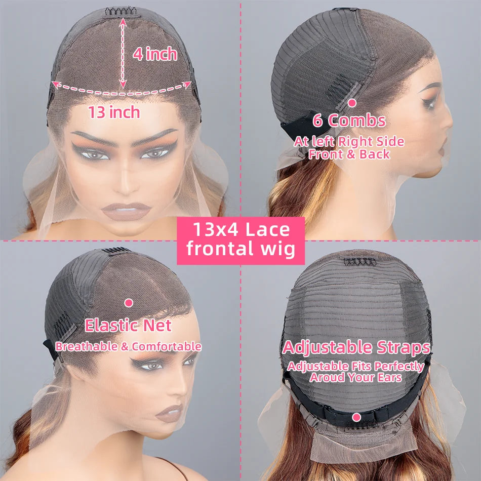 Wig Queen Balayage Body Wave Lace Front Human Hair Wig