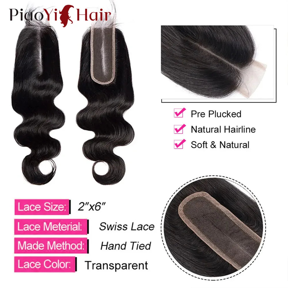 Piaoyi Lace Closure And Bundles Wave Remy Brazilian Hair