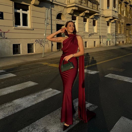 Chin Sweety Satin Ribbons Backless Halter Party Dress