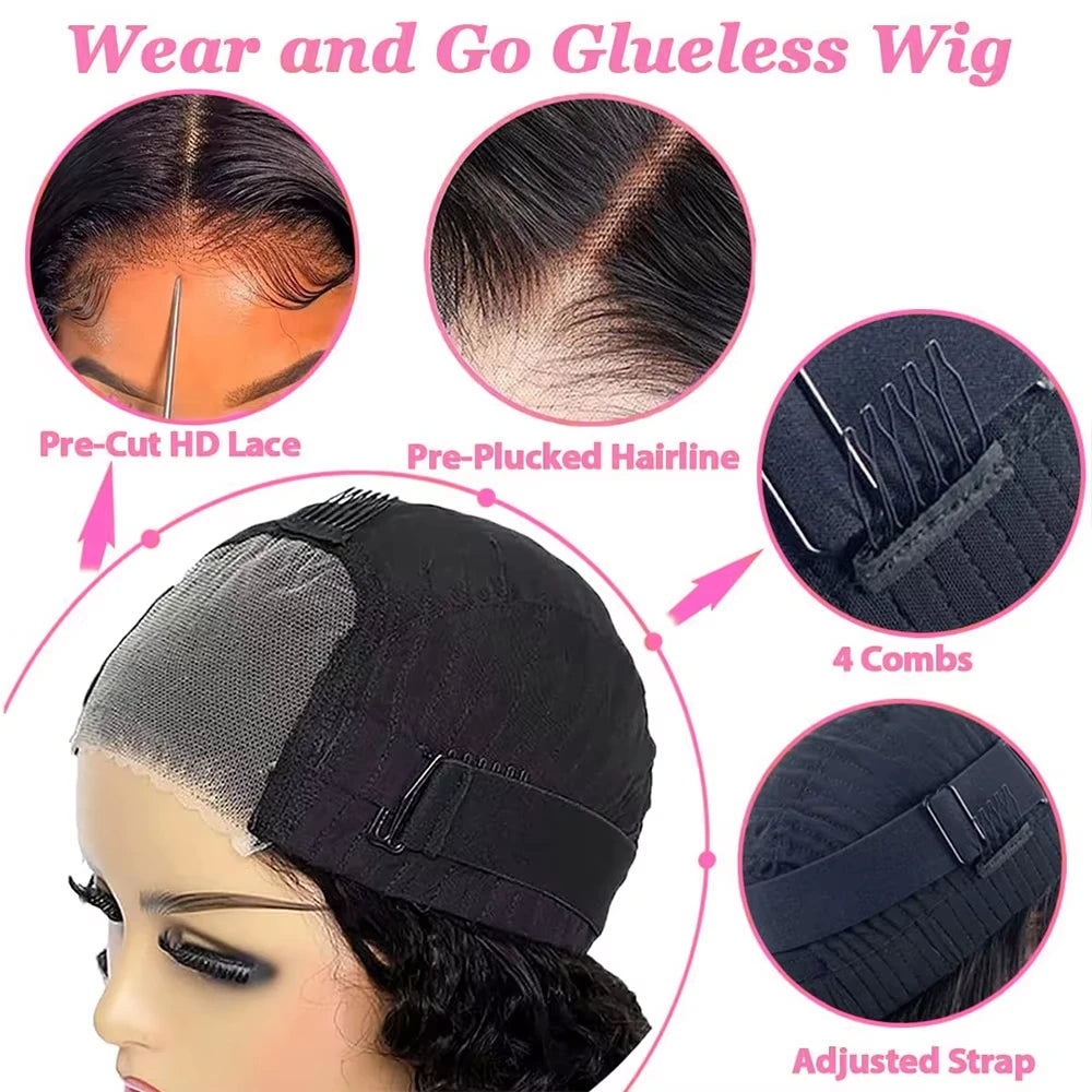 SIXQUEEN Deep Wave Lace Front Wig Glueless Brazilian Human Hair