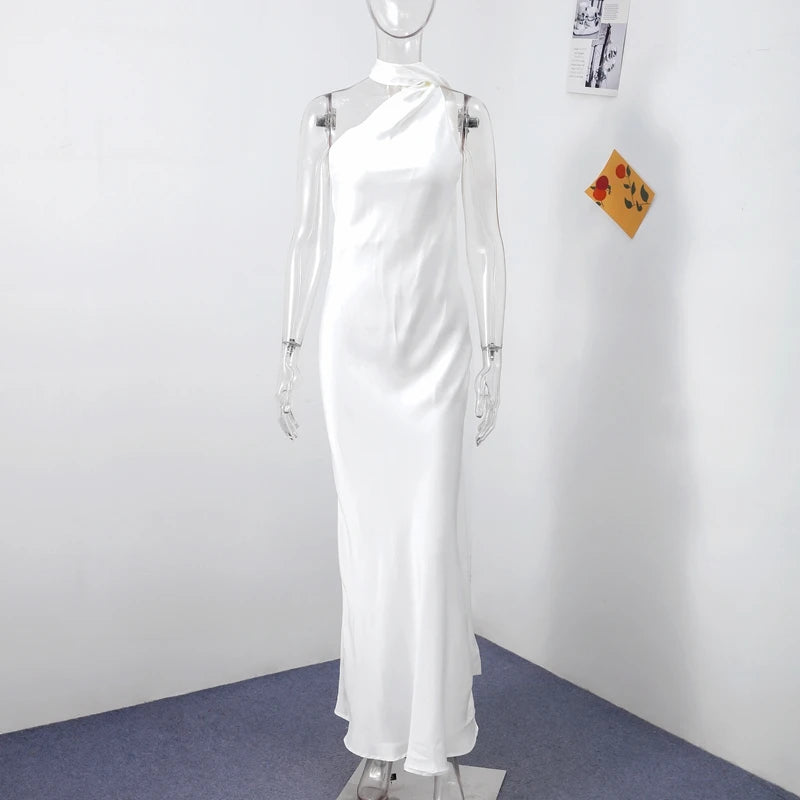 Chin Sweety Satin Ribbons Backless Halter Party Dress