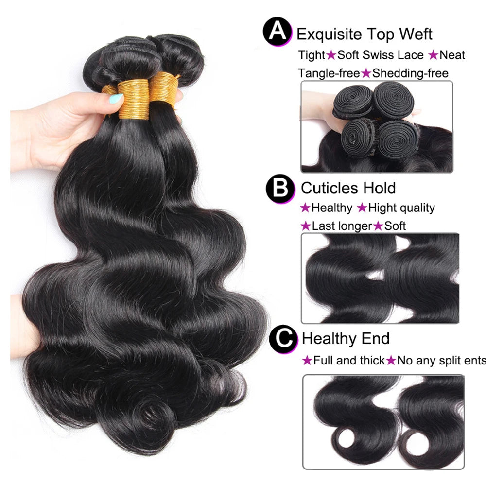 NewmiCan 12A 100 Percent Human Hair Body Wave Bundles