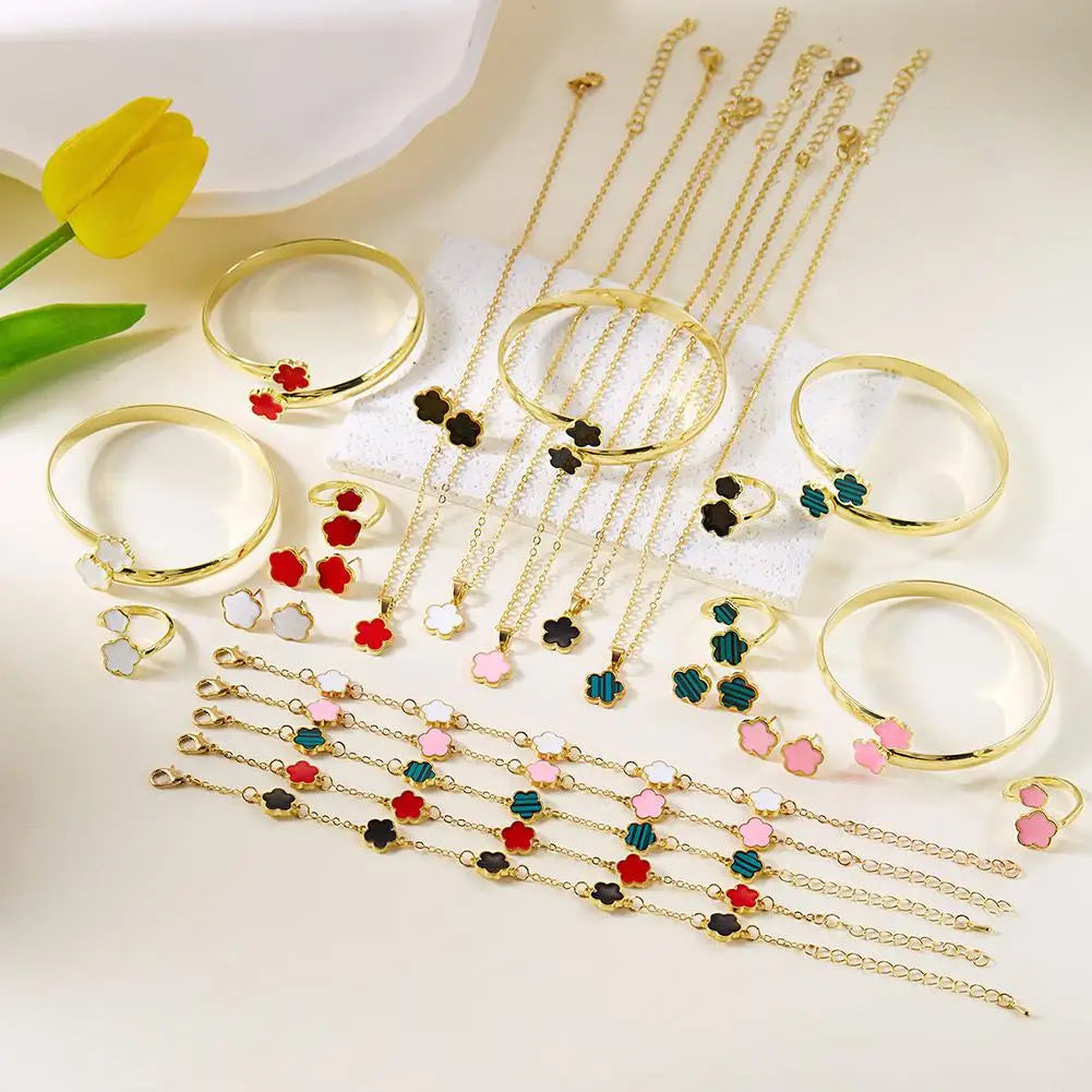 Fine or Fashion Stainless Steel Five Leaf Clover Jewelry Set