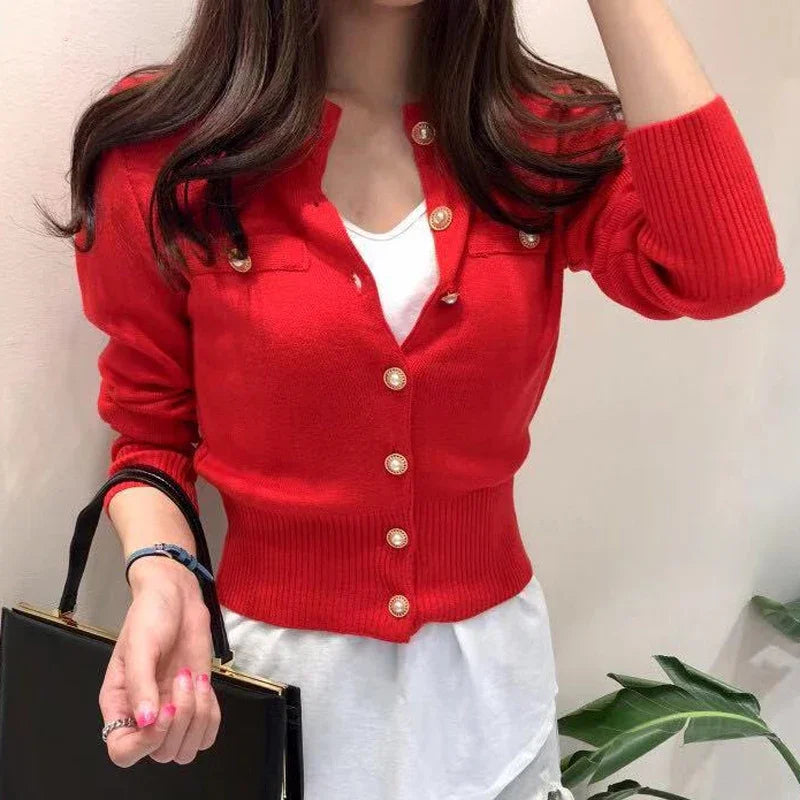 Aossviaocn Autumn Cardigan Women Knit Coat Long Sleeve