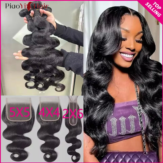 Piaoyi Body Wave 100% Human Hair Bundles With Closure Remy
