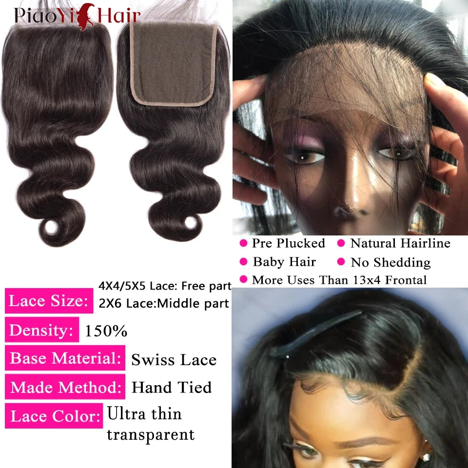 Piaoyi Body Wave 100% Human Hair Bundles With Closure Remy
