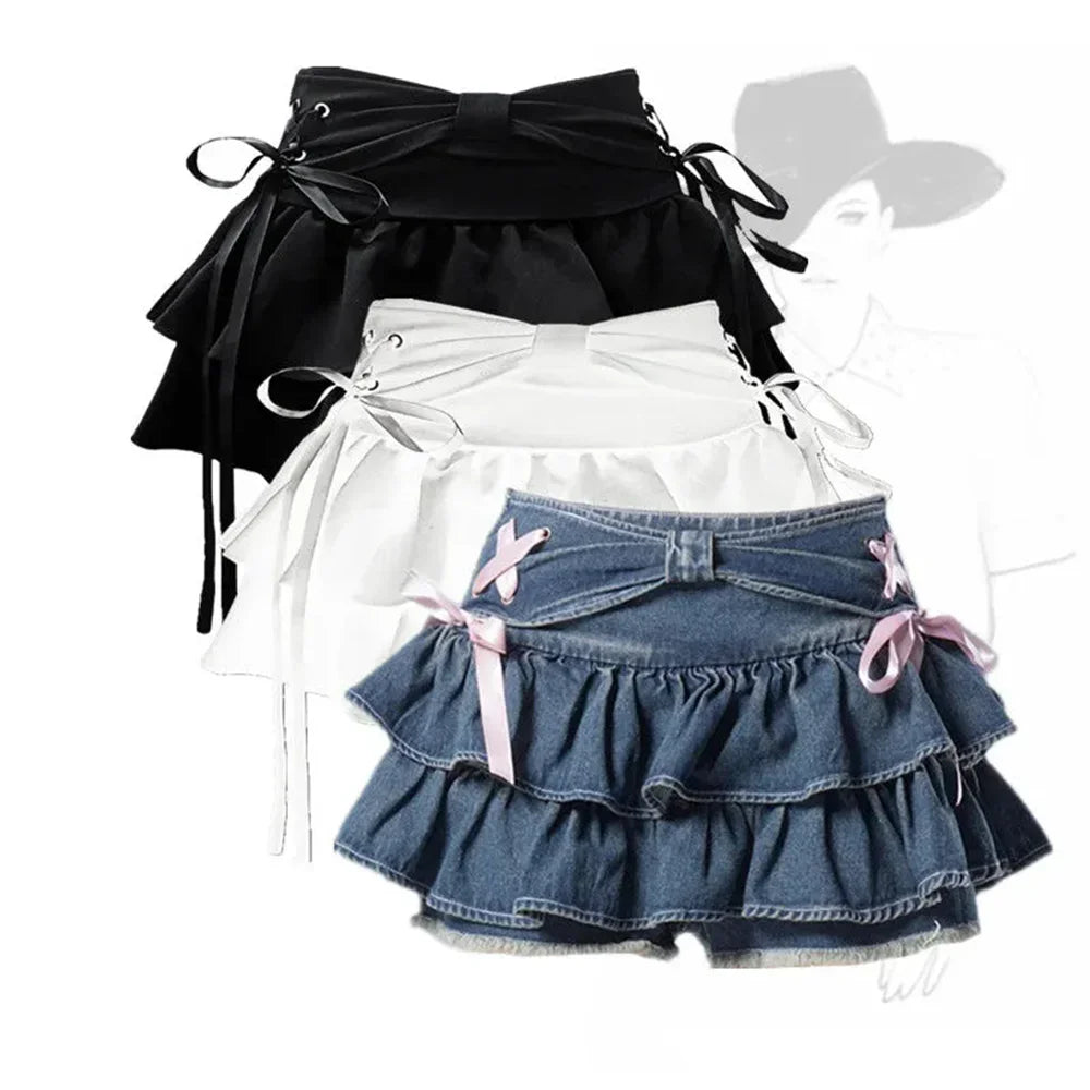 YKANGSCN Denim A Line Mini Skirt Women Streetwear Gothic