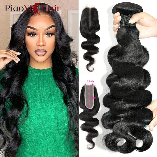 Piaoyi Lace Closure And Bundles Wave Remy Brazilian Hair