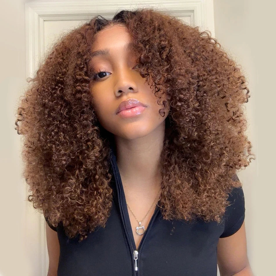 Hot Star Glueless Kinky Curly Lace Closure Wig Remy Hair