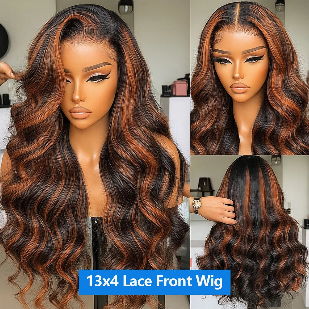 Wig Queen Balayage Body Wave Lace Front Human Hair Wig