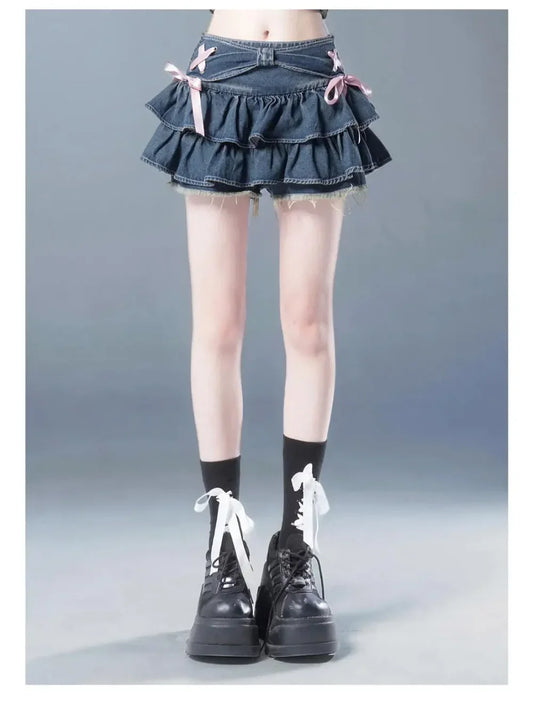 YKANGSCN Denim A Line Mini Skirt Women Streetwear Gothic