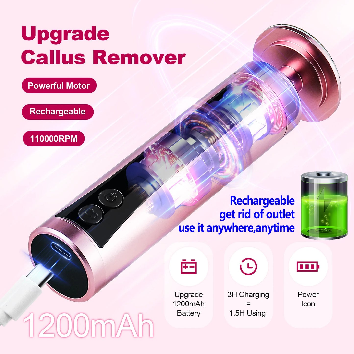 Obecilc Electric Foot File Cuticle Callus Remover Tool