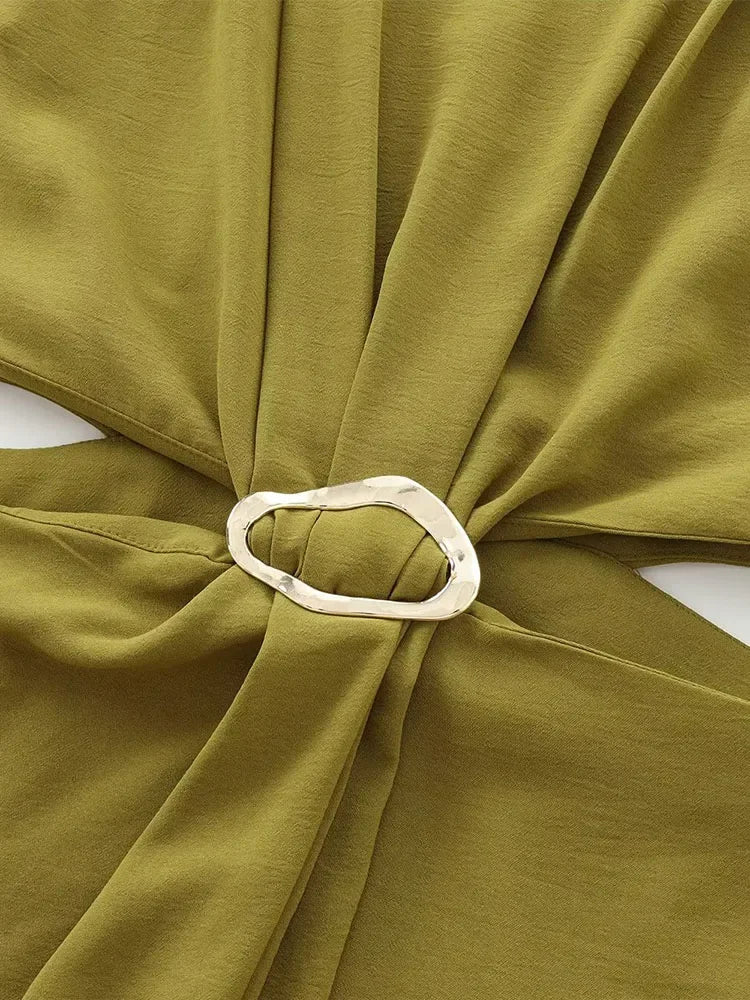 PEAOFBLRDCN Autumn Winter Sleeveless Long Dress Buckle