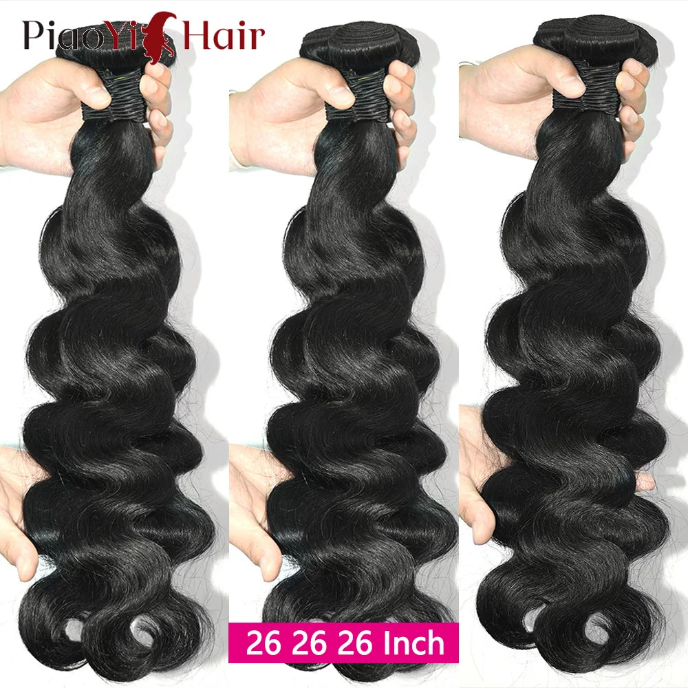 Piaoyi Lace Closure And Bundles Wave Remy Brazilian Hair