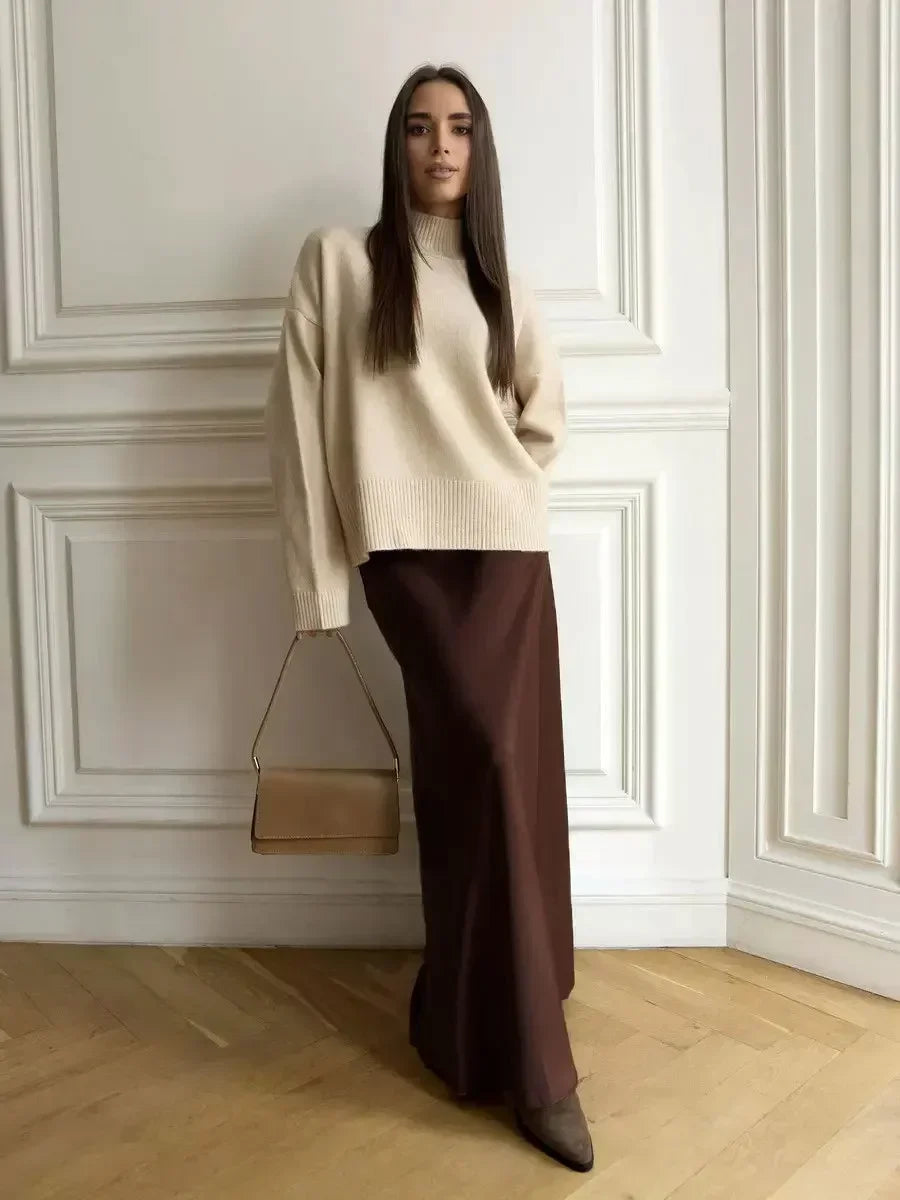 Bornladies Satin Maxi Skirt For Women High Waist Elegant