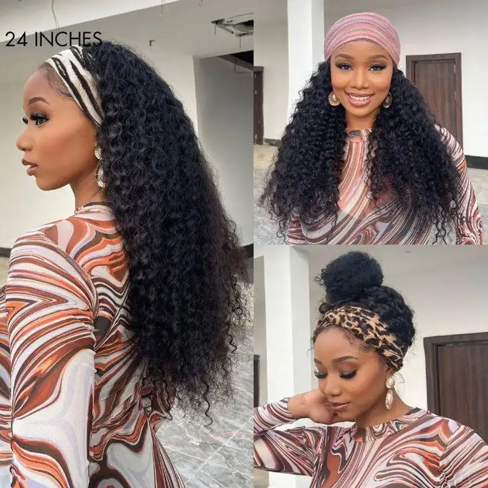 CYPHACap Brazilian Remy Human Hair Deep Wave Headband Wig