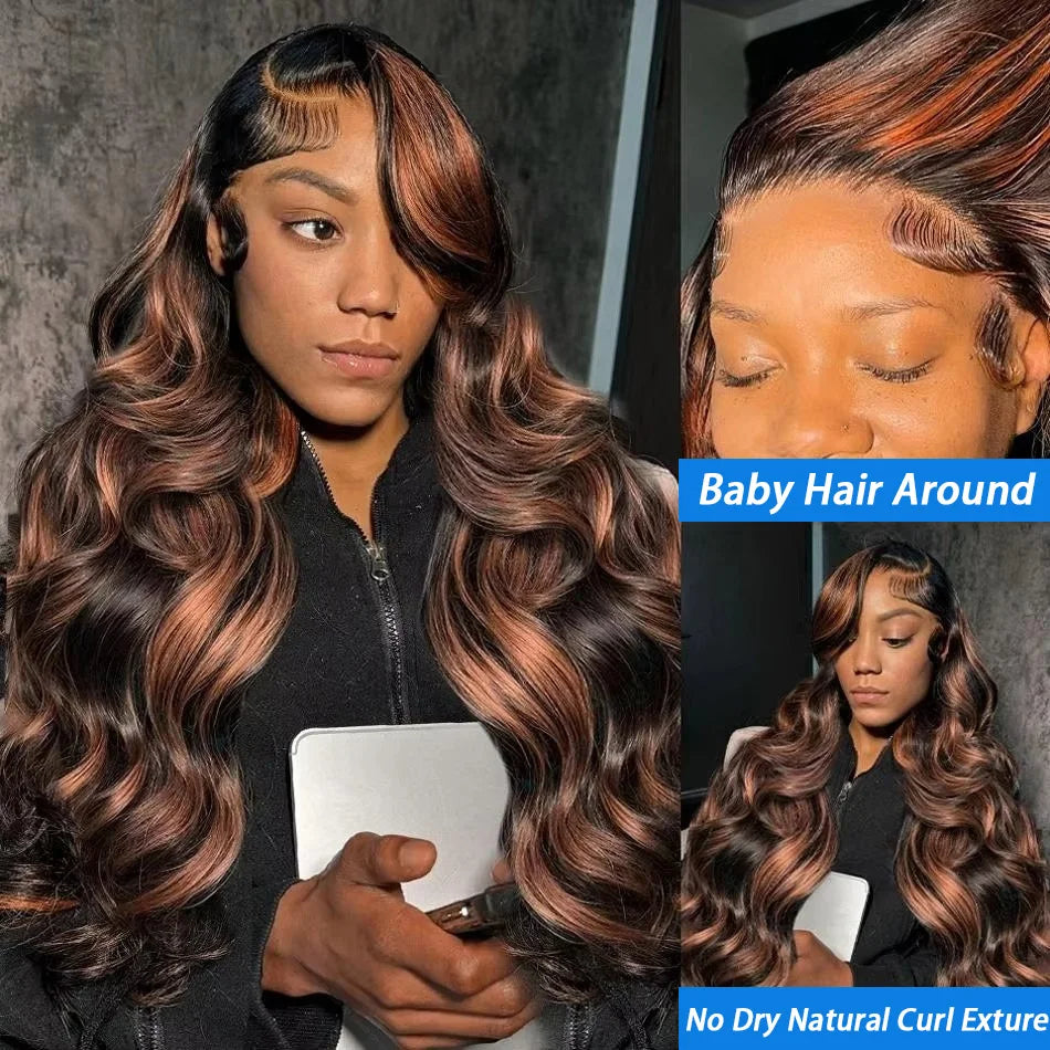 Wig Queen Balayage Body Wave Lace Front Human Hair Wig