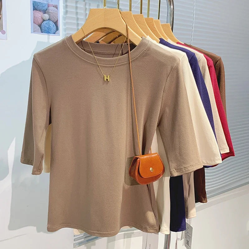 AOSSVIAOCN 100 Percent Cotton Womens T Shirt Crew Neck Top