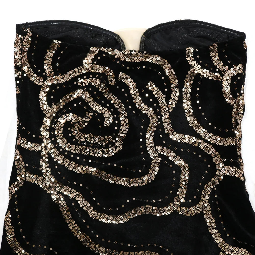 XTOCEAN Floral Sequined Strapless Maxi Dress For Women