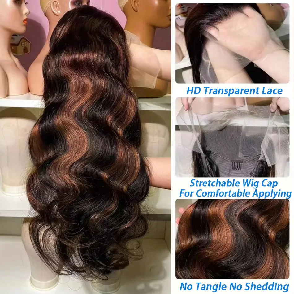 Wig Queen Balayage Body Wave Lace Front Human Hair Wig