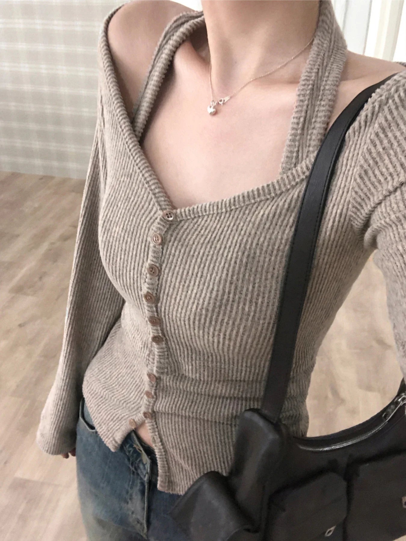 Sweetown Fashion Halter Top And Long Sleeve 2 Piece Set