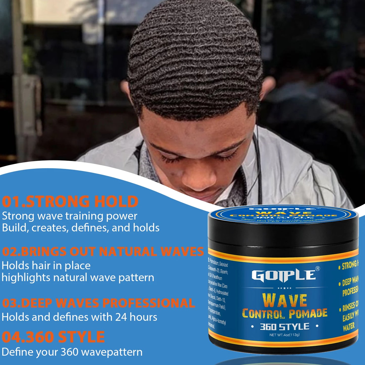 Goiple Wave Pomade Strong Hold For 360 Waves Frizz Control