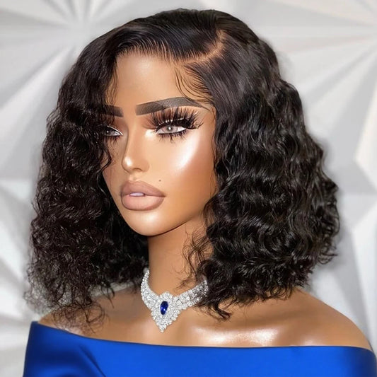 Line Hair Water Wave Short Bob Wig Glueless Lace Frontal